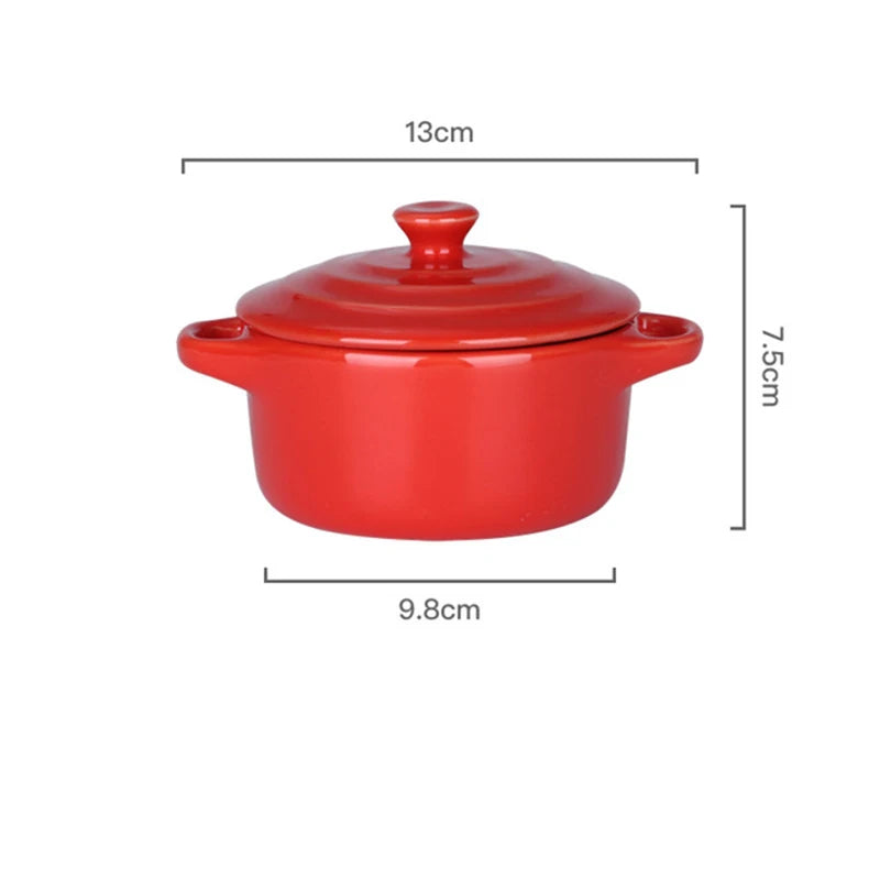 Ceramic Glazed Double Ear Bowl with Lid Microwave Oven Baking Bowl Breskfast Steamed Egg Pudding Bowl 200ml Kitchen Tableware