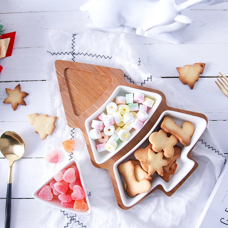 Christmas Tree Dessert Plate Set Cake Fruit Candy Ceramic Dish Porcelain Plates Tray Set