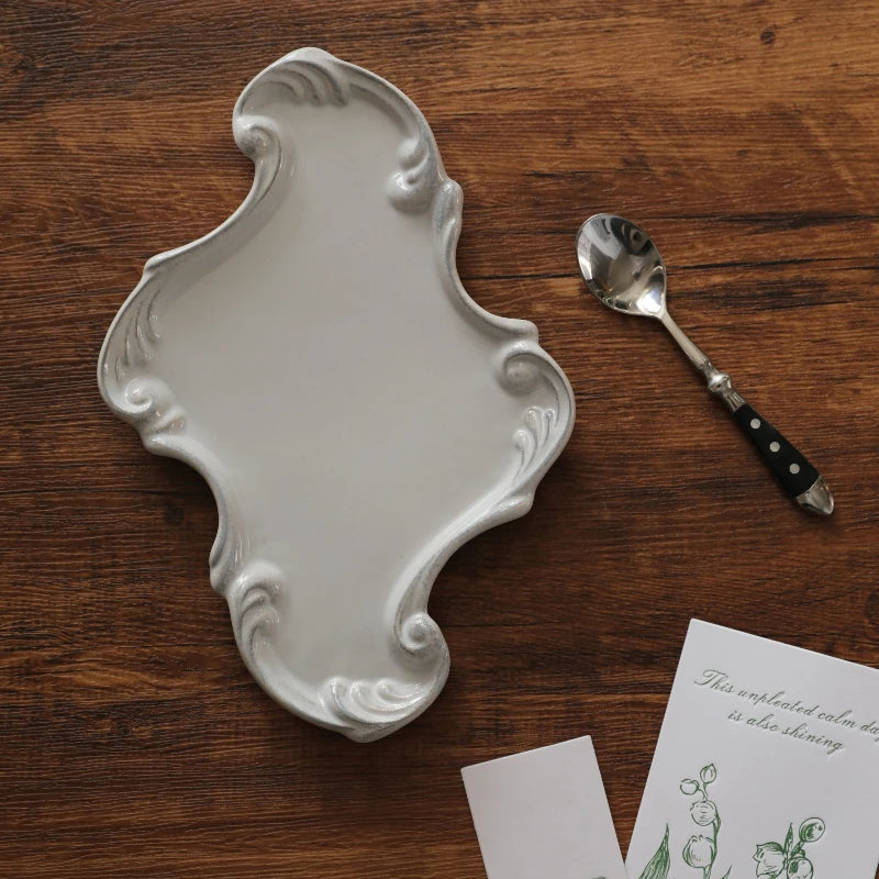 Vintage lace handmade ceramic tray, dining plate, creative bathroom, bedroom jewelry, aromatherapy tray, jewelry dish