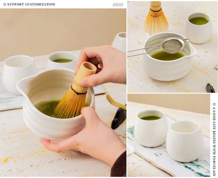 1set Japanese Matcha Set, White Mouth with Matcha Bowl and Matchas Whisk Set Tea Set, Gift for Matcha"s Lovers