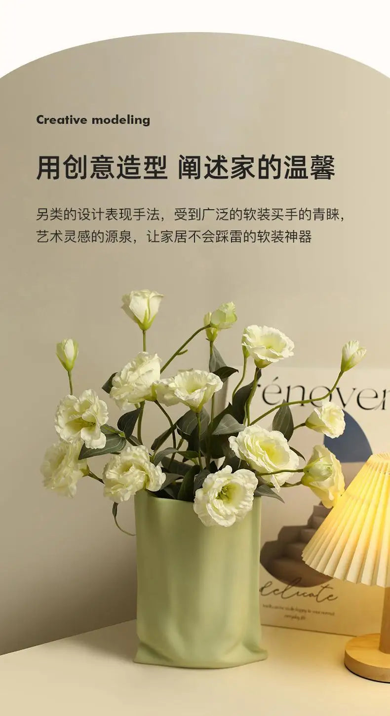 Beihanmei Cream Ceramic Vase Elegant Home Decor for Living Room Entryway Tabletop Flower Arrangement