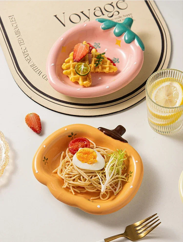 Fruit Plates Ceramic Household Cute Dessert Plates Salad Plates Home Desktop Fun Decoration Plates Mini Trays Kitchen Oil Plates