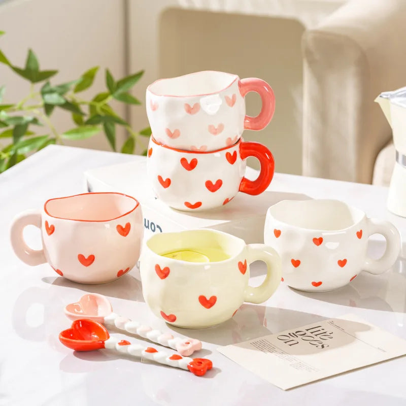 Cute Ceramic Mugs Cloud Heart Pattern Coffee Cups Flower Milk Tea Cup 250ML Drinkware Kitchen