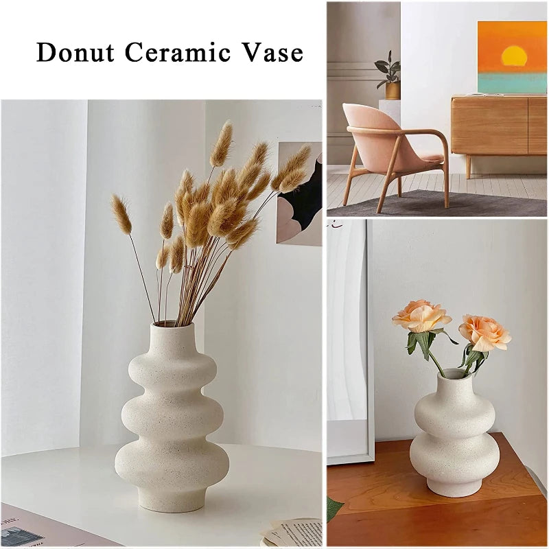 Nordic Style Ceramic Vase Modern White Dried Flower Vases Boho Home Decor Wedding Decoration Accessories Desktop Art Decorations
