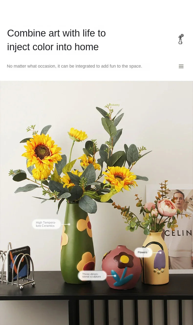 Desktop Ceramic Vase Living Room Flower Arrangement Creative Living Room Home Decoration Morandi Painted Flower Device