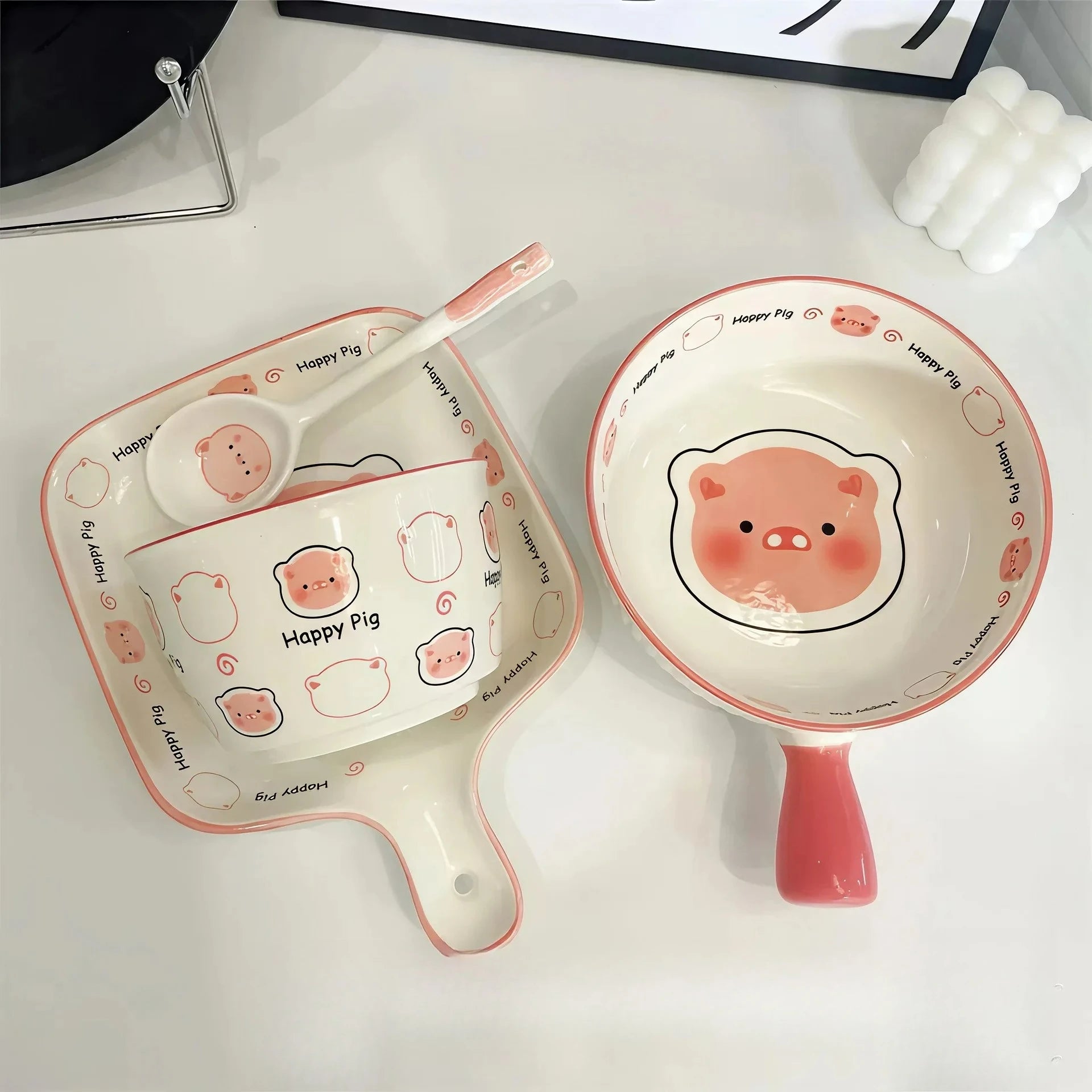 Cute Pig Ceramic Bowl Set Under Glaze Color Home Tableware Porcelain Dishes New Design