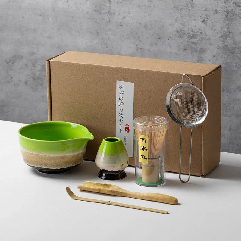 Japanese Matcha Blender Ceremony 4/5/6pcs Set Ceramic Chawan Bowl Bamboo Whisk and Tea Scoop Matcha Tools Kit for Tea Lovers