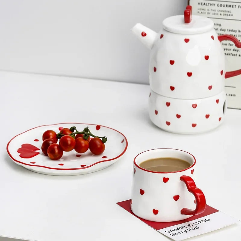 European Ceramic Coffee Cup Pot with Set Vintage English Afternoon Tea Large Teacups Coffe Cup Tea Cup