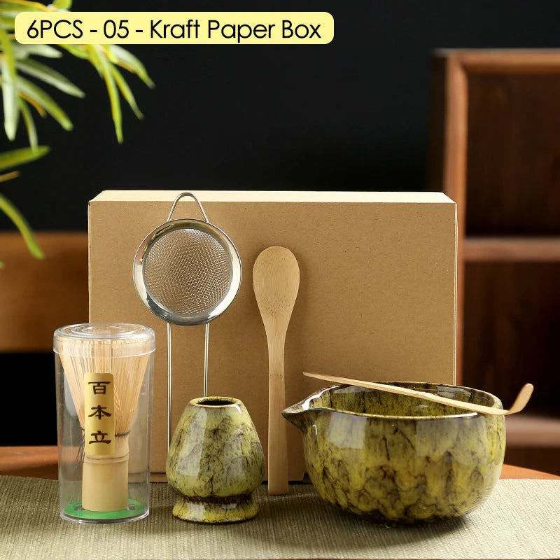 Japanese Matcha Blender Ceremony 4/5/6pcs Set Ceramic Chawan Bowl Bamboo Whisk and Tea Scoop Matcha Tools Kit for Tea Lovers