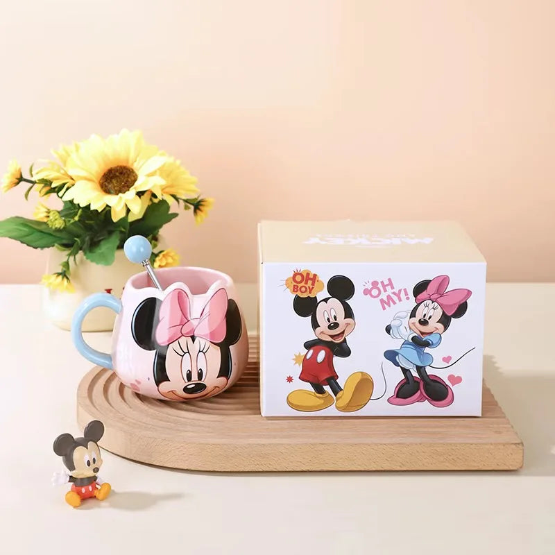Hot Disney Mickey Mouse Minnie Coffee Mugs Cute Cartoon Donald Milk Mugs Creative Mugs Handle Kids Water Cup With Handgrip 450ml