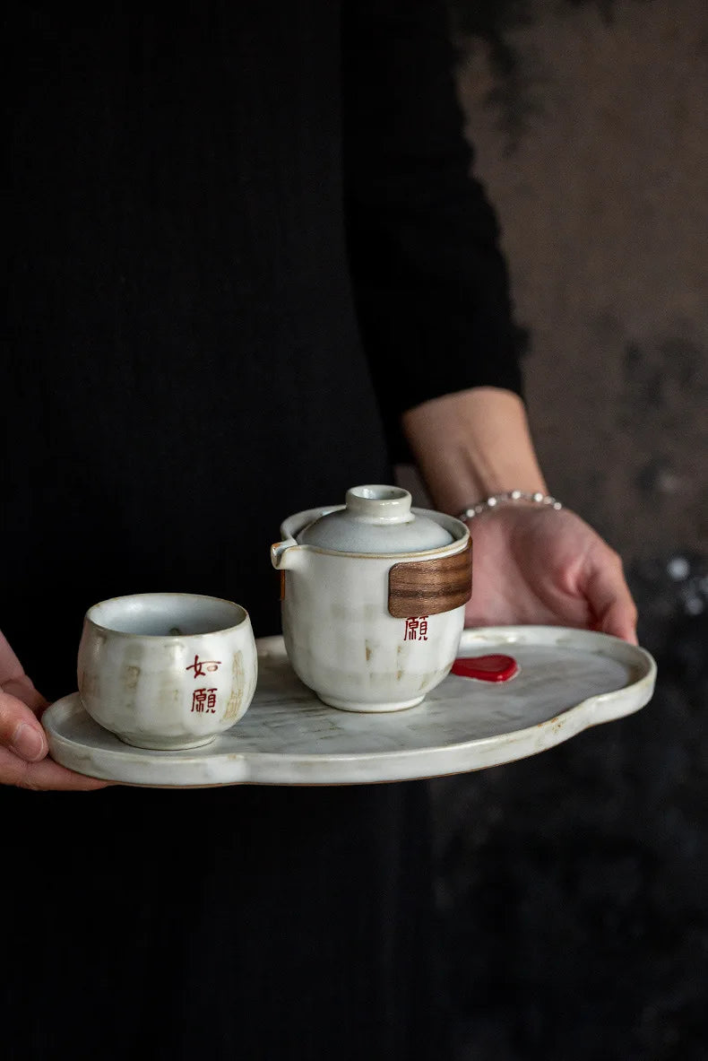 Creative Dry Brew Tray Ceramic Tea Tray Powder Introduction Oval Retro Home Use
