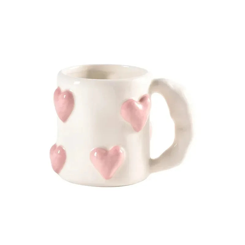 Cute Heart Pink Ceramic Mug Home Coffee Cups Set Kitchen Drinkware Set Birthday Gift Home Decoration