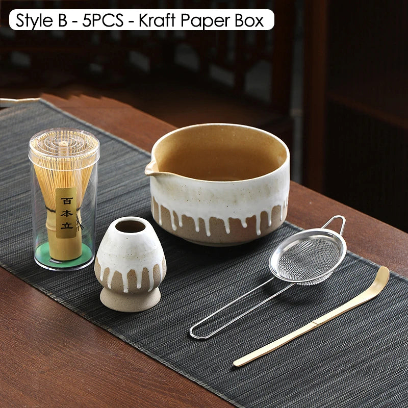 Japanese Matcha Blender Ceremony 4/5/6pcs Set Ceramic Chawan Bowl Bamboo Whisk and Tea Scoop Matcha Tools Kit for Tea Lovers