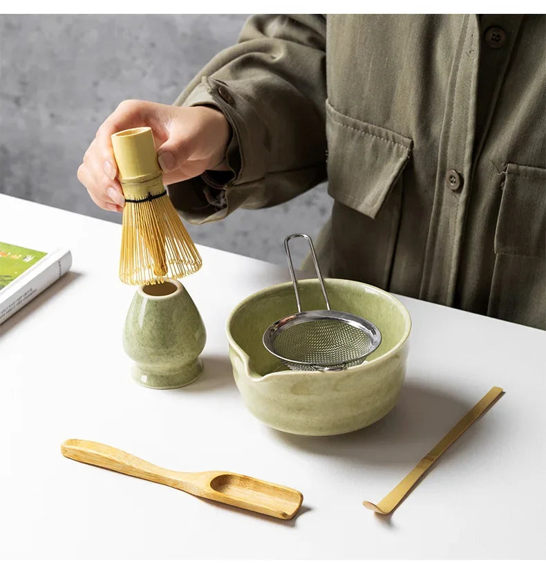 Japanese Matcha Blender Ceremony 4/5/6pcs Set Ceramic Chawan Bowl Bamboo Whisk and Tea Scoop Matcha Tools Kit for Tea Lovers