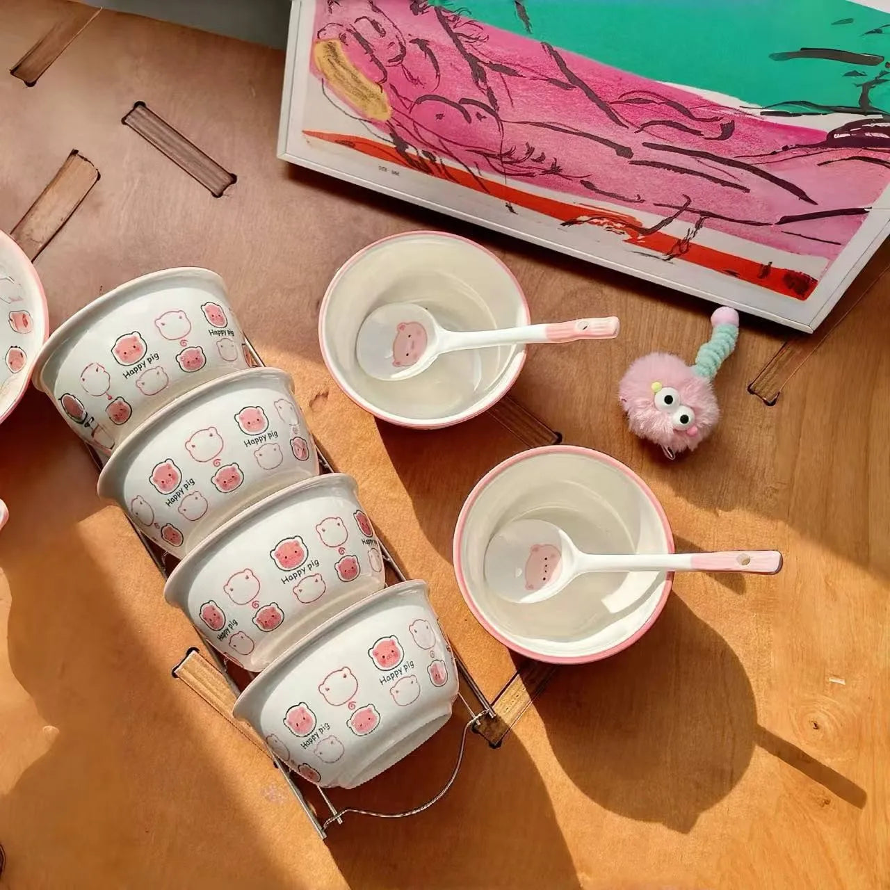 Cute Pig Ceramic Bowl Set Under Glaze Color Home Tableware Porcelain Dishes New Design