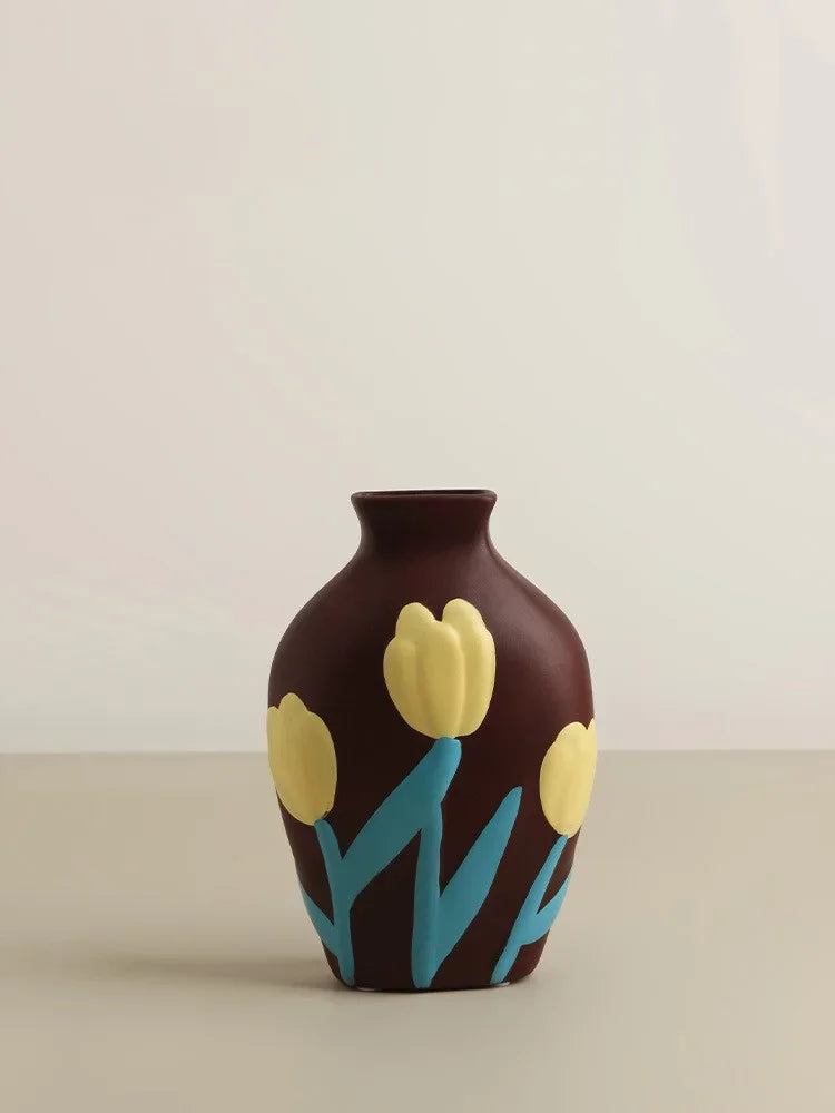 Desktop Ceramic Vase Living Room Flower Arrangement Creative Living Room Home Decoration Morandi Painted Flower Device