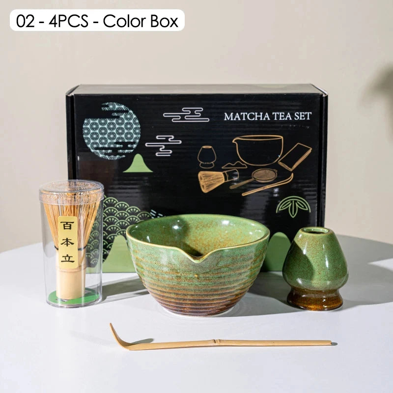 Japanese Matcha Blender Ceremony 4/5/6pcs Set Ceramic Chawan Bowl Bamboo Whisk and Tea Scoop Matcha Tools Kit for Tea Lovers