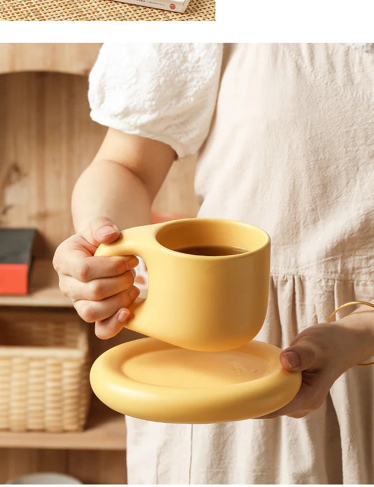 400ml Fat Handmade Chubby Mug Creative Nordic Home Decoration Oval Plate Personalized Ceramic Cup Saucer Coffee Tea Milk Cake