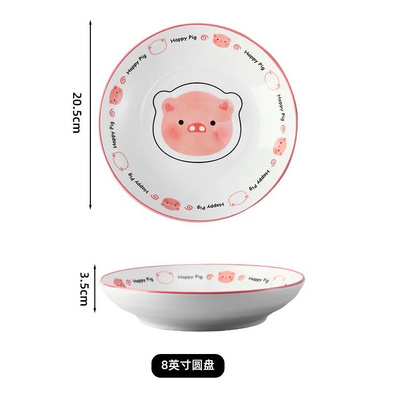 Cute Pig Ceramic Bowl Set Under Glaze Color Home Tableware Porcelain Dishes New Design