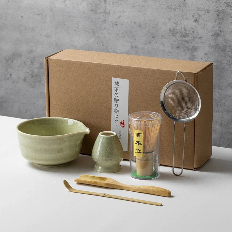 Japanese Matcha Blender Ceremony 4/5/6pcs Set Ceramic Chawan Bowl Bamboo Whisk and Tea Scoop Matcha Tools Kit for Tea Lovers