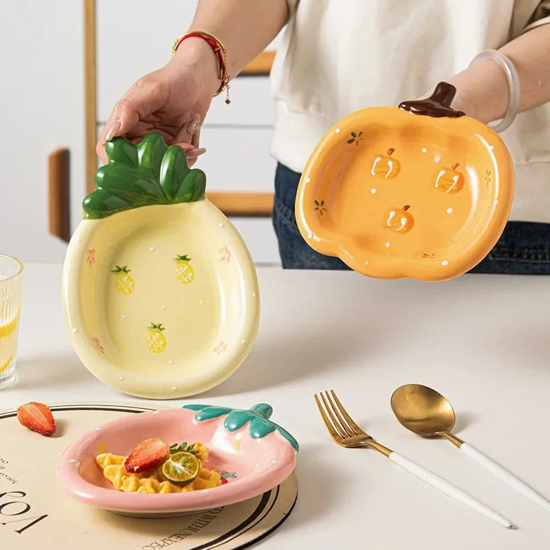 Fruit Plates Ceramic Household Cute Dessert Plates Salad Plates Home Desktop Fun Decoration Plates Mini Trays Kitchen Oil Plates