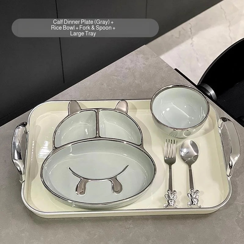 Ceramic Compartmentalized Dinner Plate For Adults To Lose Weight, Cute Dish Plate For One Person To Eat, Separate Meal System