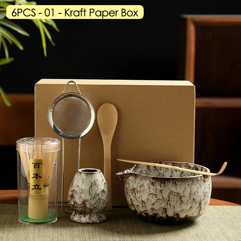Japanese Matcha Blender Ceremony 4/5/6pcs Set Ceramic Chawan Bowl Bamboo Whisk and Tea Scoop Matcha Tools Kit for Tea Lovers