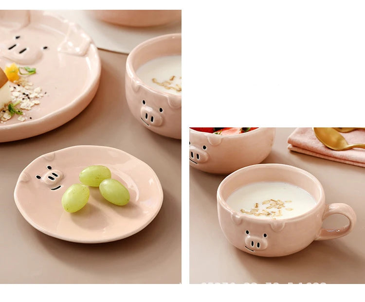 European Creative Cute Pink Pig Tableware Dishes Home Ceramic Plate Breakfast Nordic Wind Irregular Matte Plate Kitchen Utensils
