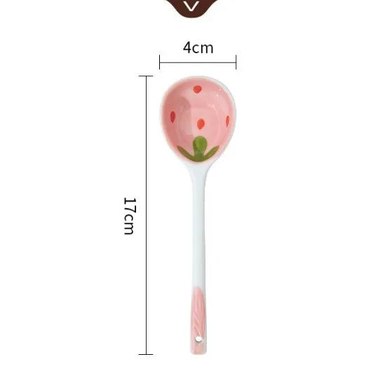 Cute Strawberry Ceramic Bowl Set For Home Use High Aesthetic Instant Noodles Salad Dessert Dining Tableware Kitchen Supplies