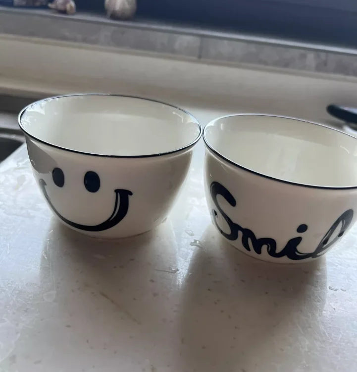 Smile Ceramic Bowl Rice Soup Salad Bowls White Plate Bowl Set Fruit Bowls Kitchen Household Supplies Nordic Korean Tableware