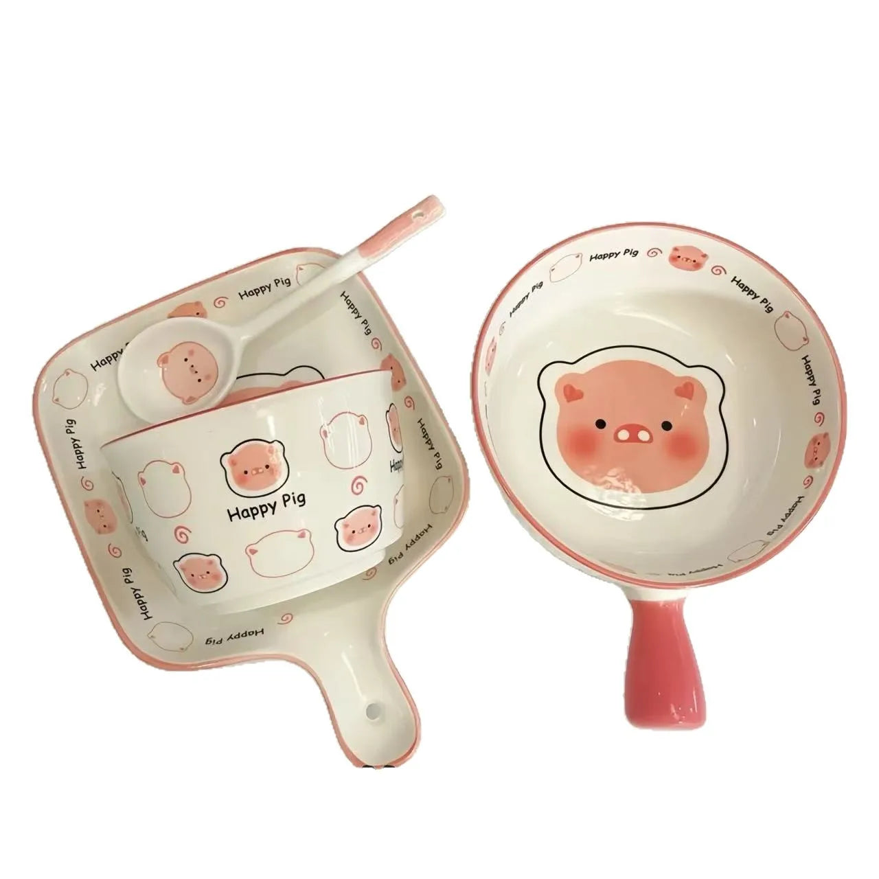 Cute Pig Ceramic Bowl Set Under Glaze Color Home Tableware Porcelain Dishes New Design