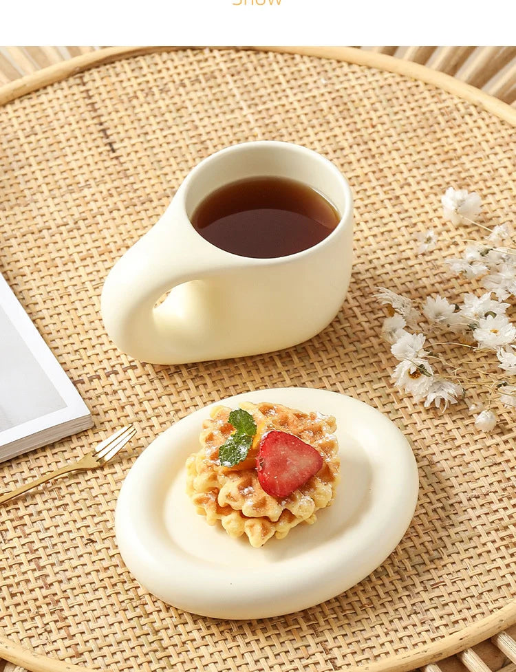 400ml Fat Handmade Chubby Mug Creative Nordic Home Decoration Oval Plate Personalized Ceramic Cup Saucer Coffee Tea Milk Cake