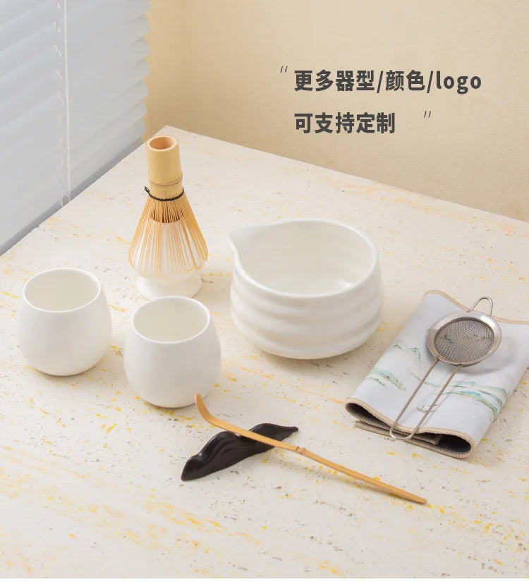 1set Japanese Matcha Set, White Mouth with Matcha Bowl and Matchas Whisk Set Tea Set, Gift for Matcha"s Lovers