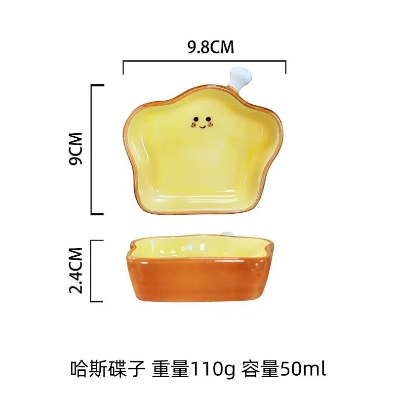 4pcs ceramic side dishes, small dipping saucers, mini small plates, cute bread shape tableware