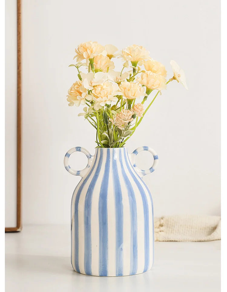 Fun Hand-painted Ceramic Flower Vase With Two Ears Living Room Decoration Accessories Decoración Hogar Home Decor Table Vases