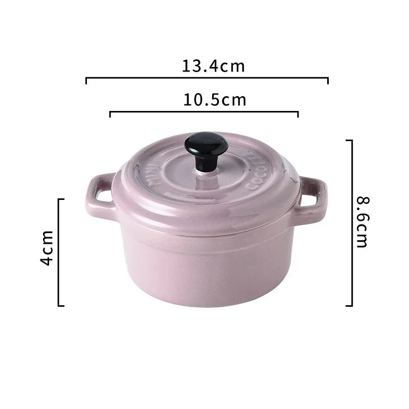 Ceramic Breakfast Bowl with Hanging Ears Anti-scalding Microwaveable Kid's Steamed Egg Food Bowl with Lid Household Soup Bowl