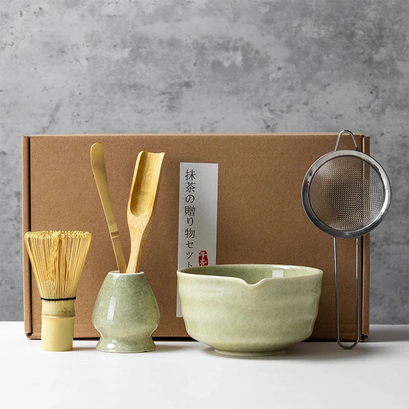 Japanese Matcha Blender Ceremony 4/5/6pcs Set Ceramic Chawan Bowl Bamboo Whisk and Tea Scoop Matcha Tools Kit for Tea Lovers