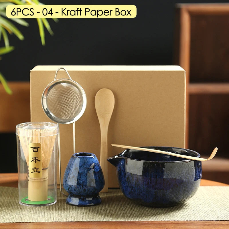 Japanese Matcha Blender Ceremony 4/5/6pcs Set Ceramic Chawan Bowl Bamboo Whisk and Tea Scoop Matcha Tools Kit for Tea Lovers