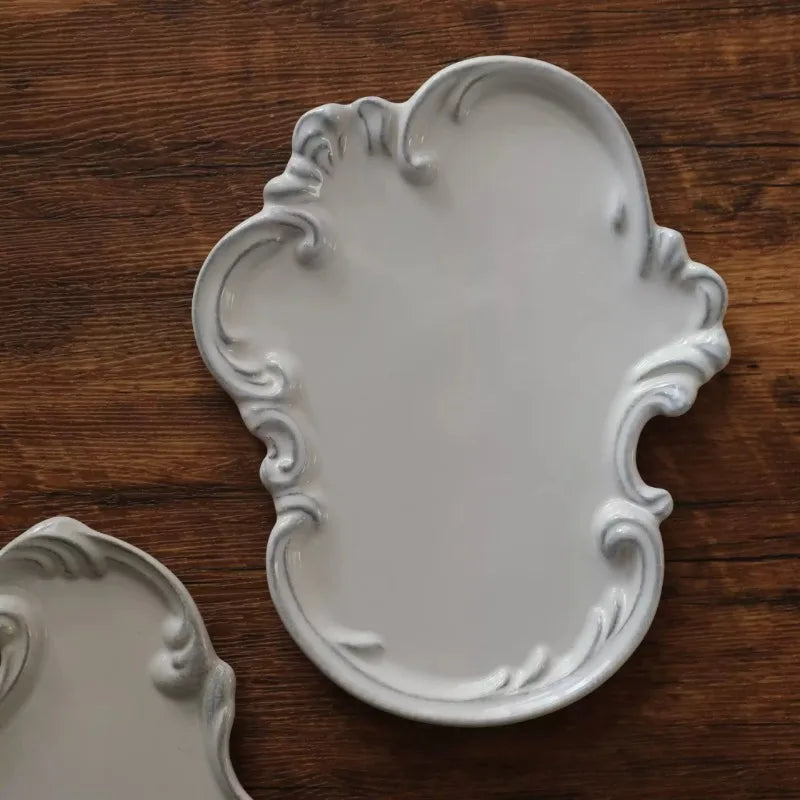 Vintage lace handmade ceramic tray, dining plate, creative bathroom, bedroom jewelry, aromatherapy tray, jewelry dish