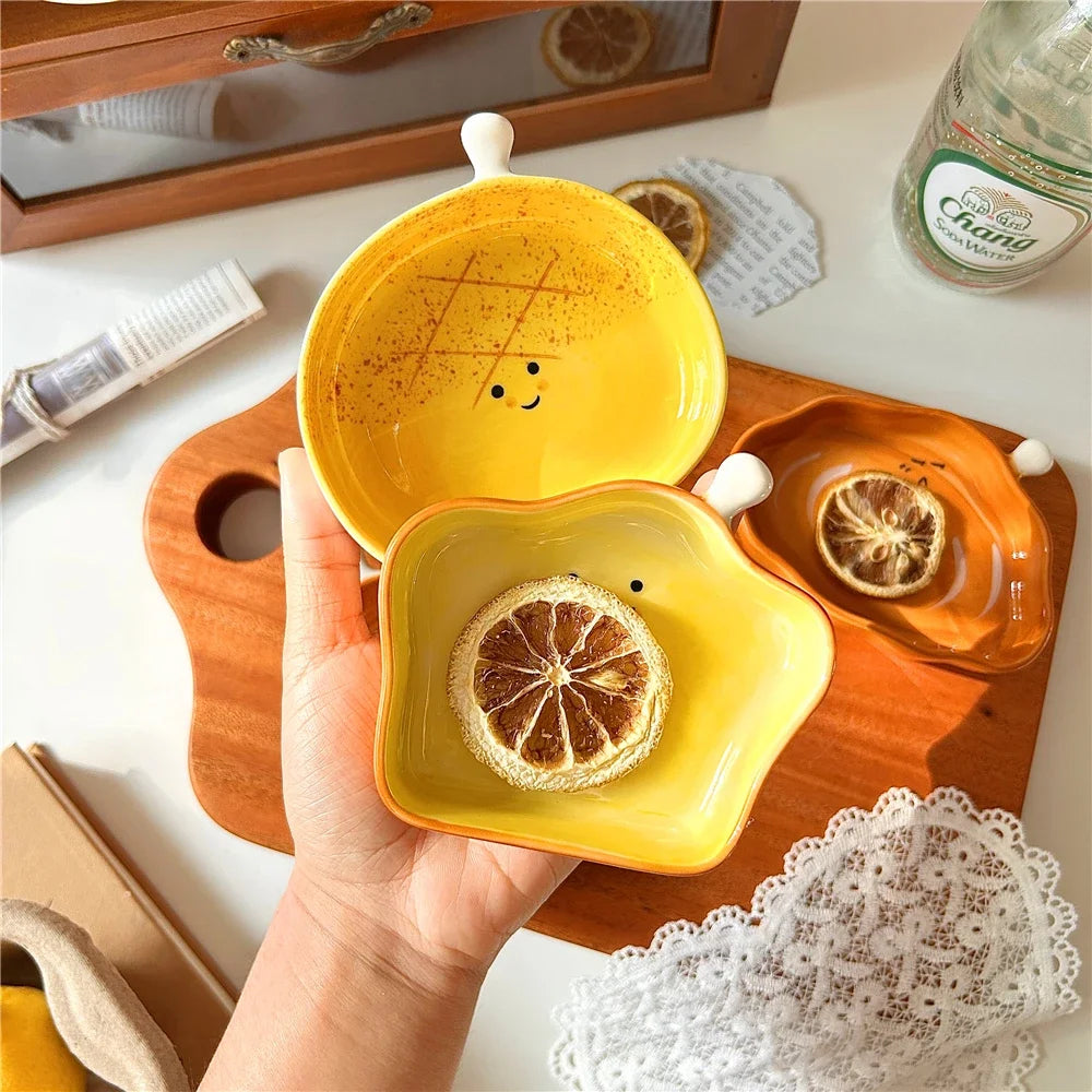 4pcs ceramic side dishes, small dipping saucers, mini small plates, cute bread shape tableware