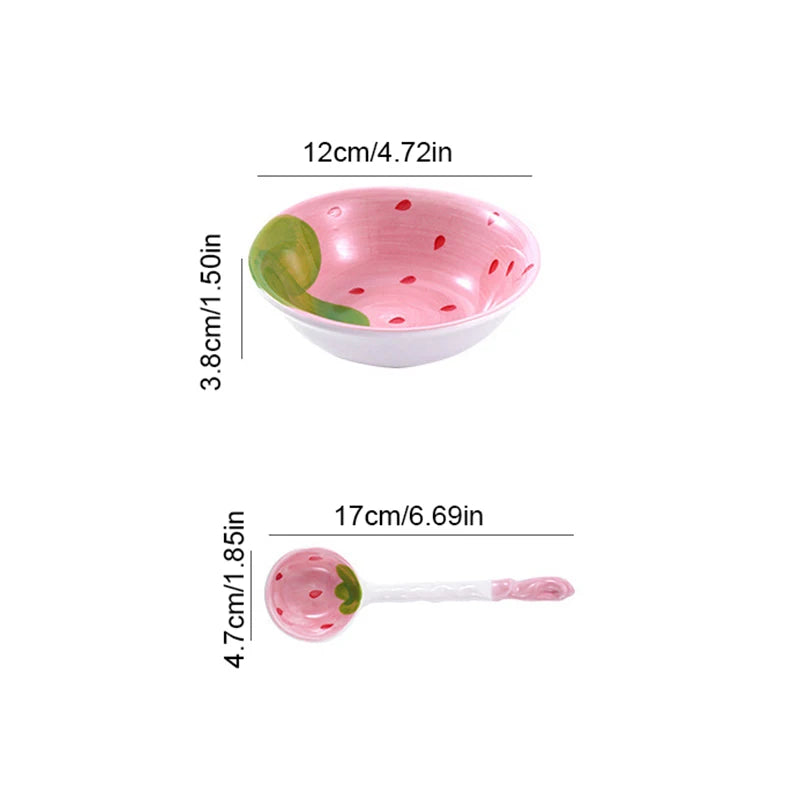 Lovely Strawberry Watermelon Shaped Bowl Spoon Ceramic Cereal Spoons Ramen Soup Spoons Fruit Pattern Serving Bowl Spoon