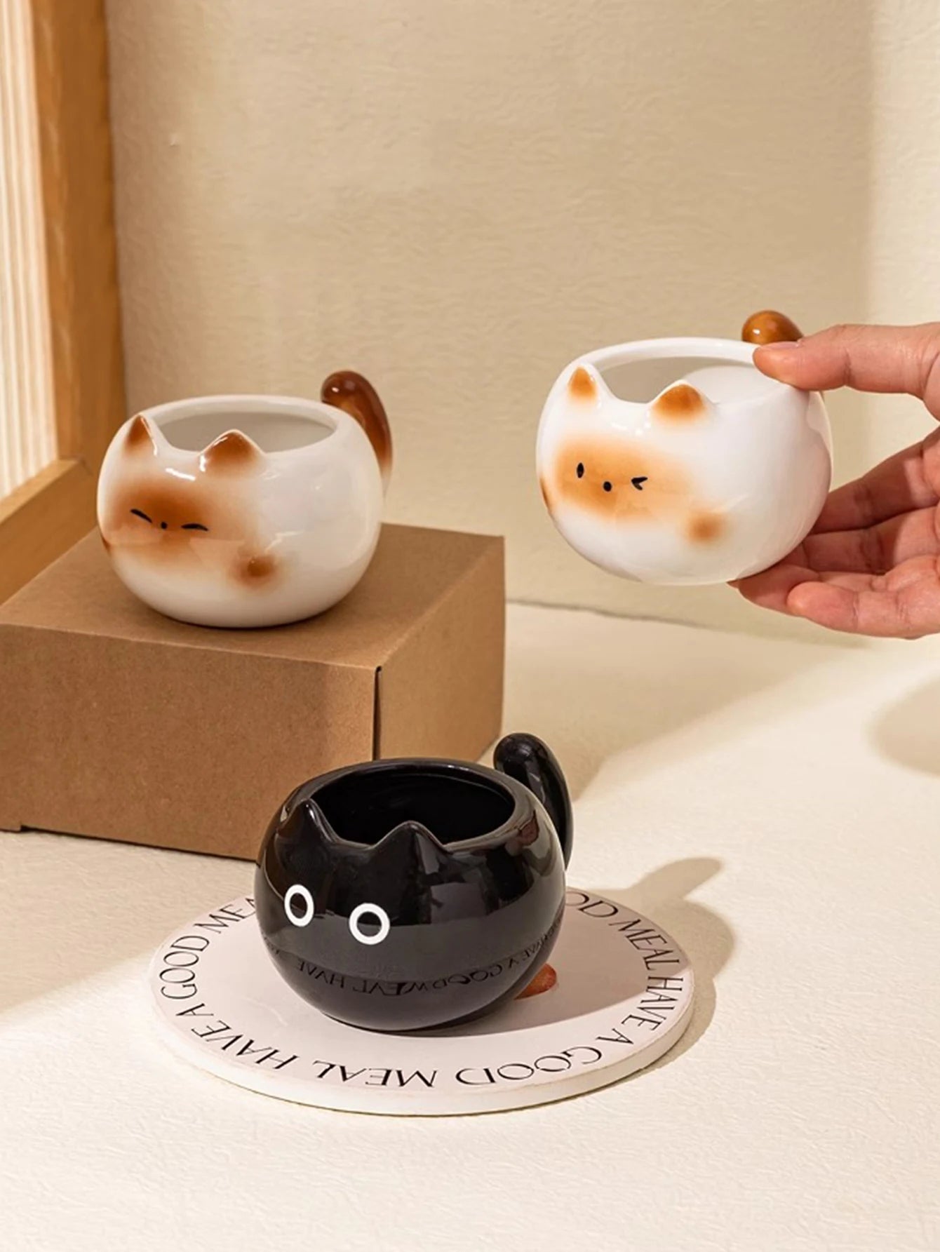 1Pc Siamese Cat Coffee Cup Creative Cute Kitten Mug High-Looking Exquisite Cup Suitable for Coffee Shop Latte Latte Cup Office Living Room Home Bedroom Drinking Cup Afternoon Tea Flower Tea Black Tea Cup Gift