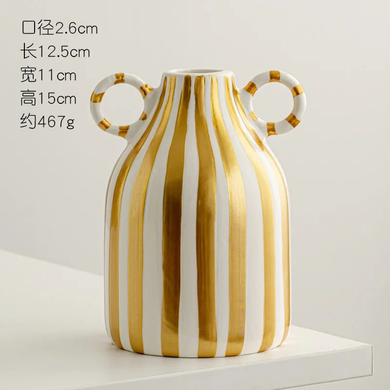 Fun Hand-painted Ceramic Flower Vase With Two Ears Living Room Decoration Accessories Decoración Hogar Home Decor Table Vases