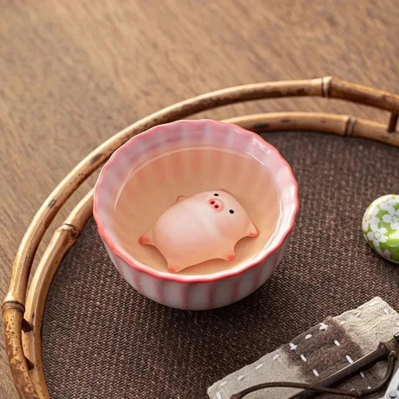 Creative Pig Inside Ceramic Teacup, Funny Bubble Spitting Pig Design, Espresso Coffee Water Mug, Cute Novelty Gift