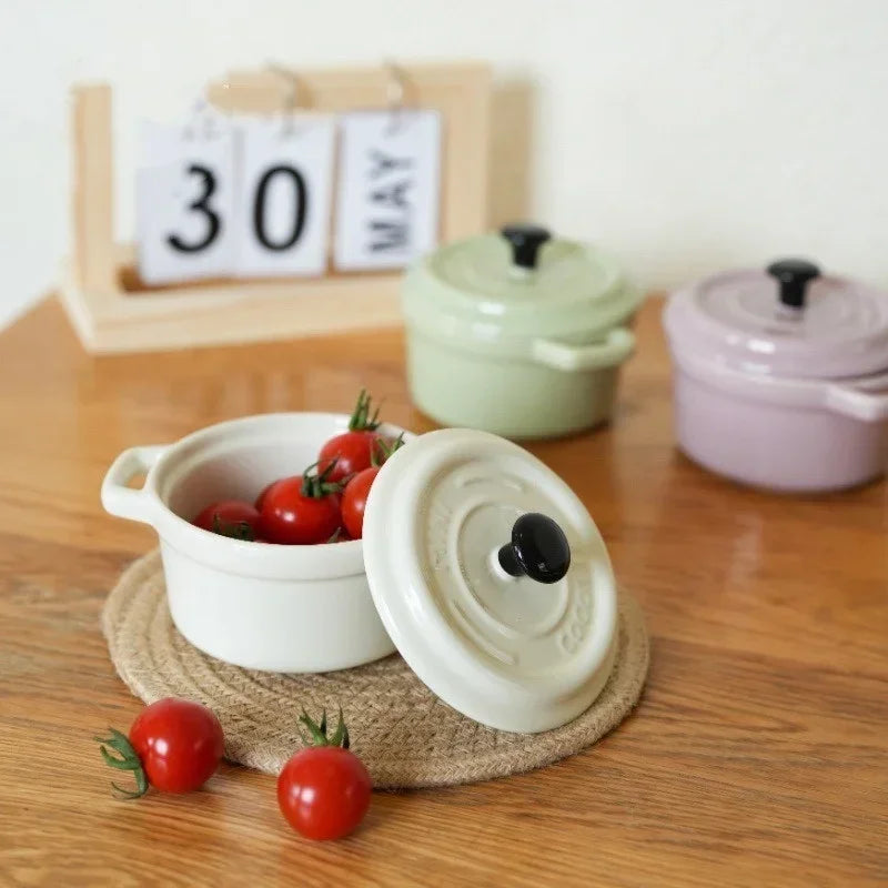 Ceramic Breakfast Bowl with Hanging Ears Anti-scalding Microwaveable Kid's Steamed Egg Food Bowl with Lid Household Soup Bowl