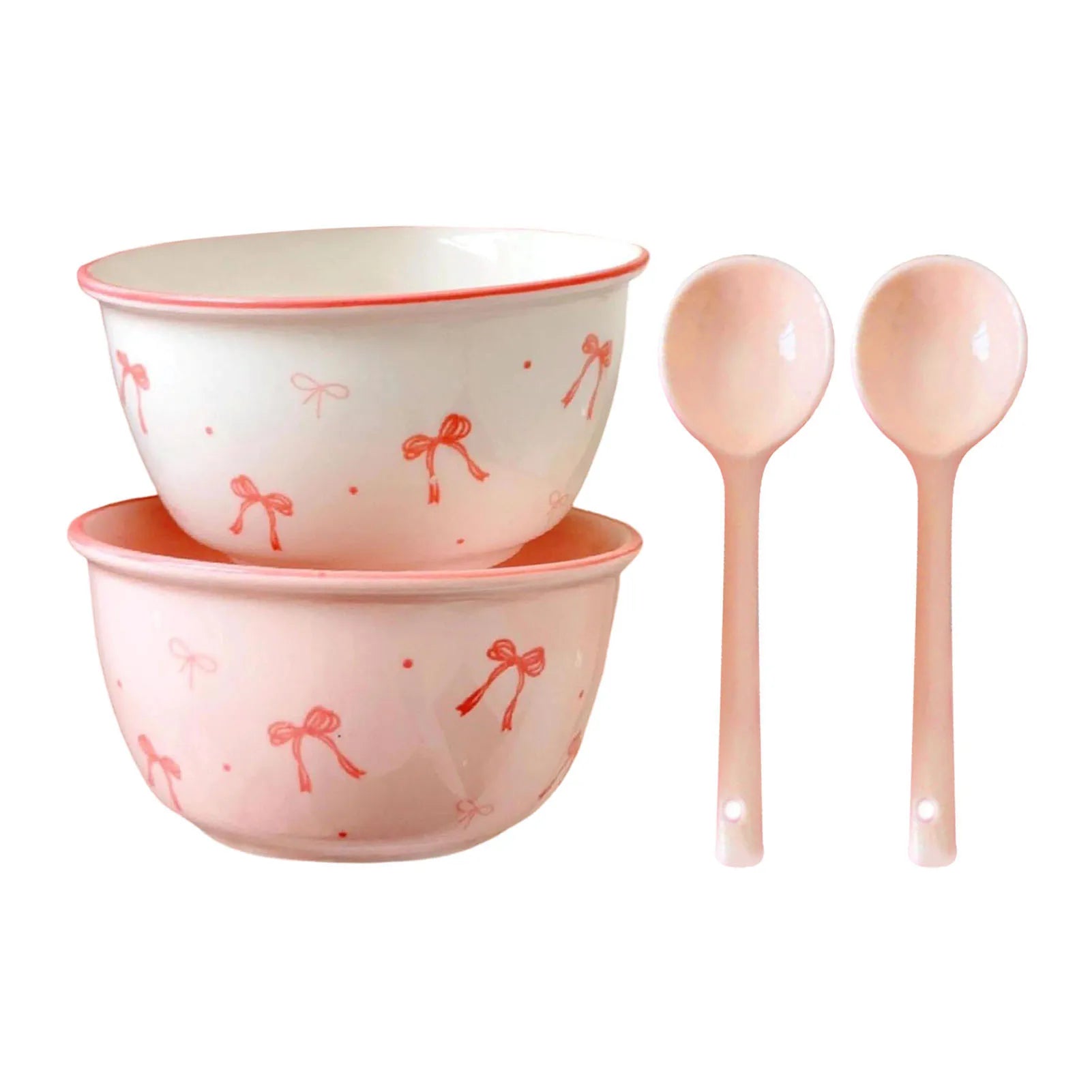Ceramic Serving Bowls Spoon with Unique Underglaze Color Bowknot Pattern Suitable for Ice Cream Soup Rice