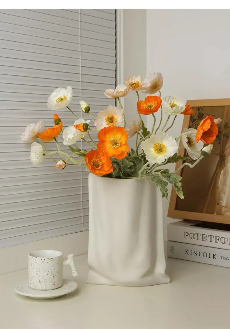 Beihanmei Cream Ceramic Vase Elegant Home Decor for Living Room Entryway Tabletop Flower Arrangement