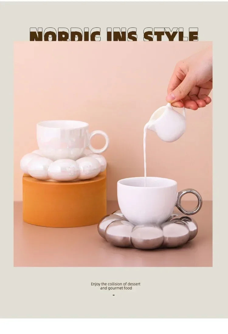 Ceramic Cloud-Shaped Coffee Cup Creative Sunflower Saucer Unique Office Afternoon Tea Mug Exquisite Milk Cups Kitchen Drinkware