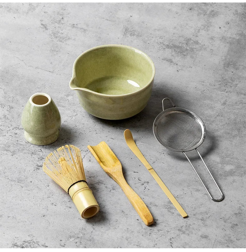 Japanese Matcha Blender Ceremony 4/5/6pcs Set Ceramic Chawan Bowl Bamboo Whisk and Tea Scoop Matcha Tools Kit for Tea Lovers