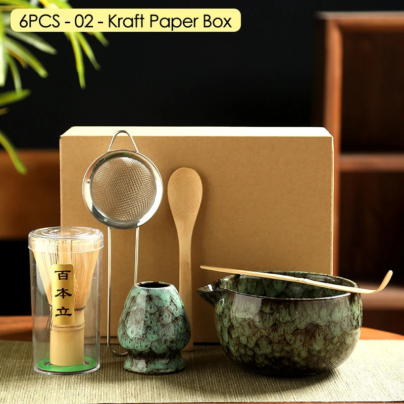 Japanese Matcha Blender Ceremony 4/5/6pcs Set Ceramic Chawan Bowl Bamboo Whisk and Tea Scoop Matcha Tools Kit for Tea Lovers